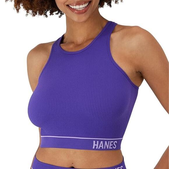 Hanes Originals Women's Seamless Rib Crop Bralette Blue Size M - Picture 1 of 5